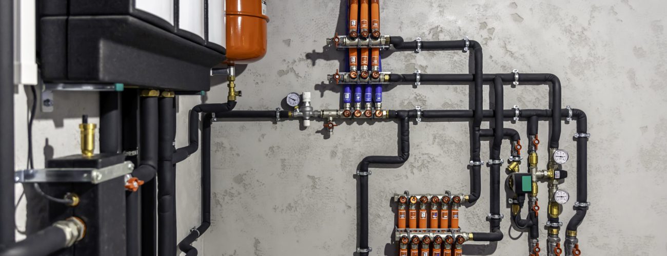 Modern autonomous heating system in the boiler room.